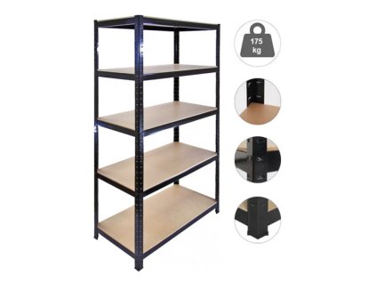 Regál 1800x1000x300 mm lakovaný 5-policový, nosnost 875 kg - ČERNÝ 01