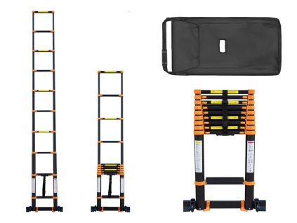 PROFI teleskopický žebřík 1x10, výška 3,9 m, černo-oranžový 01
