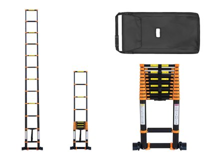 PROFI teleskopický žebřík 1x12, výška 4,7 m, černo-oranžový 01