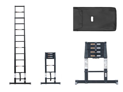 PROFI teleskopický žebřík 1x13, výška 3,8 m, černý 01