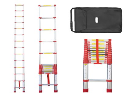 PROFI teleskopický žebřík 1x14, výška 4,1 m, červený 01