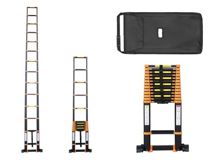 PROFI teleskopický žebřík 1x14, výška 5,5 m, černo-oranžový 01