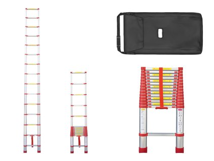 PROFI teleskopický žebřík 1x15, výška 4,4 m, červený 01