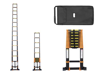 PROFI teleskopický žebřík 1x15, výška 5,9 m, černo-oranžový 01