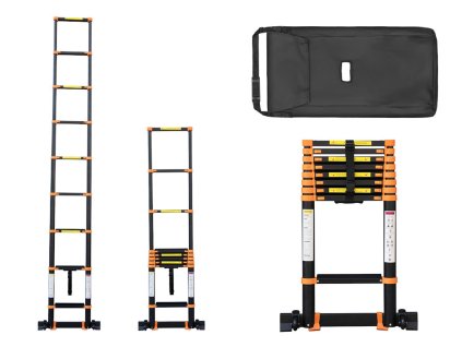 PROFI teleskopický žebřík 1x9, výška 3,5 m, černo-oranžový 01