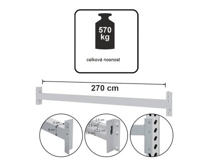 Trawers schodkowy MAGO HX L 270 cm 6×5 cm nosnosc miejsca polkowego 570 kg 5N060 szary