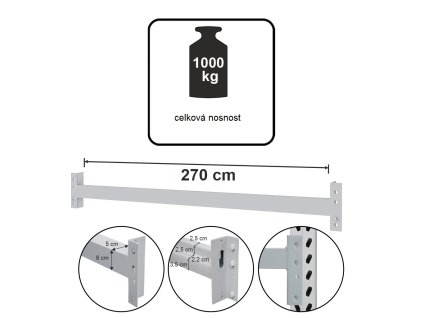 Trawers schodkowy MAGO HX L 270 cm 8×5 cm nosnosc na pare trawersow 1000 kg 5N080 szary MTP003565