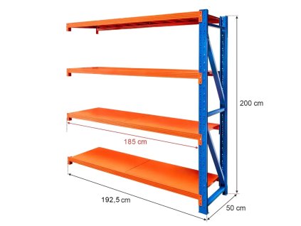 Regal metalowy magazynowy 4 polkowy Mega M FORTIS LIGHT H 200 cm L 192.5 cm G 50 cm modul dostawny