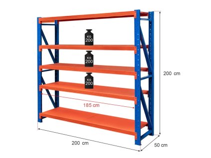 Regal metalowy magazynowy 5 polkowy Mega M FORTIS LIGHT H 200 cm L 199 cm G 50 cm modul bazowy MPP000399