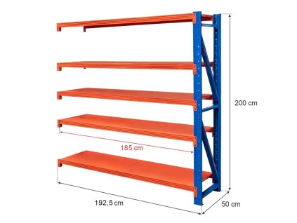 Regal metalowy magazynowy 5 polkowy Mega M FORTIS LIGHT H 200 cm G 50 cm L 192.5 cm modul dostawny