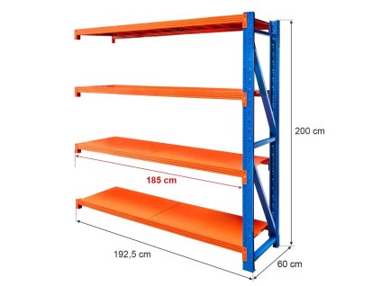 Regal metalowy magazynowy 4 polkowy Mega M FORTIS LIGHT H 200 cm L 192.5 cm G 60 cm modul dostawny