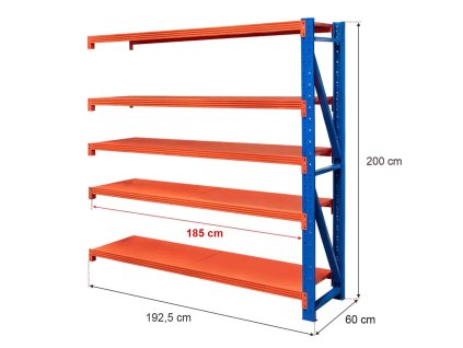 Regal metalowy magazynowy 5 polkowy Mega M FORTIS LIGHT H 200 cm L 192.5 cm G 60 cm modul dostawny