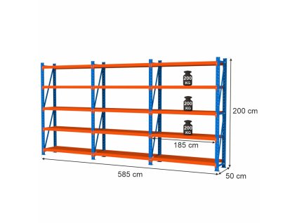 Regal magazynowy 15 polkowy Mega M FORTIS LIGHT H 200 cm L 585 cm G 50 cm 1
