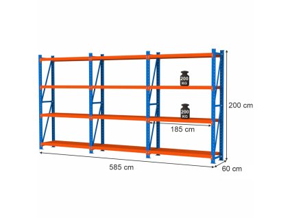 Regal magazynowy 12 polkowy Mega M FORTIS LIGHT H 200 cm L 585 cm G 60 cm 5