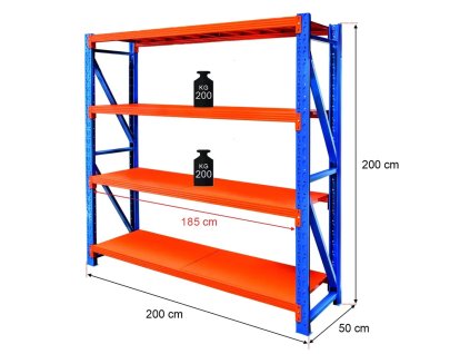 Regal metalowy magazynowy 4 polkowy Mega M FORTIS LIGHT H 200 cm L 199 cm G 50 cm modul bazowy MPP000426