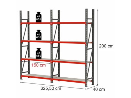 Regal magazynowy 8 polkowy Mega M FORTIS H 200 cm L 325.5 cm G 40 cm MPP001306 2 1024x1021