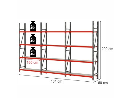 Regal magazynowy 12 polkowy Mega M FORTIS H 200 cm L 484 cm G 60 cm MPP001313 1