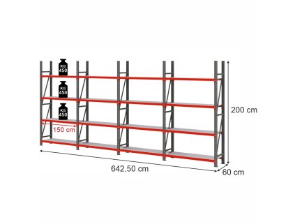 Regal magazynowy 16 polkowy Mega M FORTIS H 200 cm L 642.5 cm G 60 cm MPP001314 4