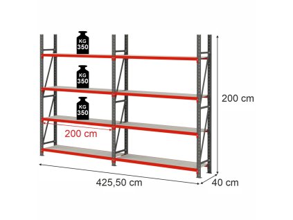 Regal magazynowy 8 polkowy Mega M FORTIS H 200 cm L 425.5 cm G 40 cm MPP001342 1