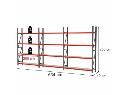 Regal magazynowy 12 polkowy Mega M FORTIS H 200 cm L 634 cm G 40 cm MPP001355 1