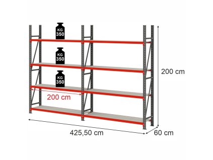 Regal magazynowy 8 polkowy Mega M FORTIS H 200 cm L 425.5 cm G 60 cm MPP001344 1