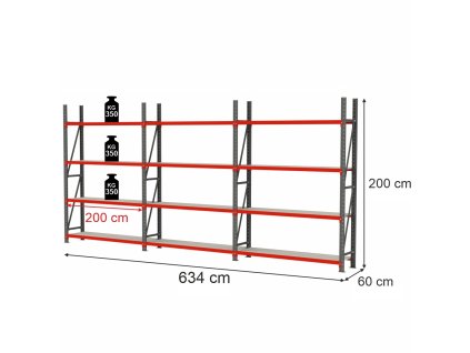 Regal magazynowy 12 polkowy Mega M FORTIS H 200 cm L 634 cm G 60 cm MPP001357 1