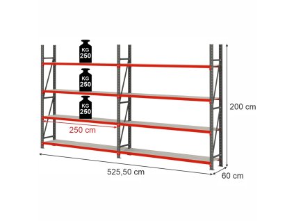 Regal magazynowy 8 polkowy Mega M FORTIS H 200 cm L 525.5 cm G 60 cm MPP001362 1