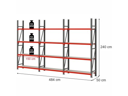 Regal magazynowy 12 polkowy Mega M FORTIS H 240 cm L 484 cm G 50 cm MPP001319 4