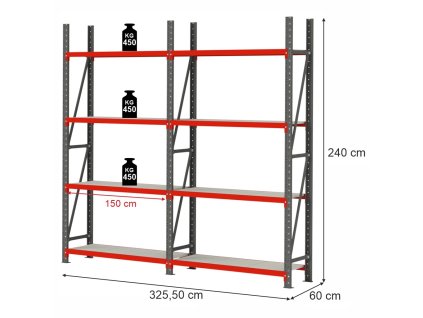 Regal magazynowy 8 polkowy Mega M FORTIS H 240 cm L 325.5 cm G 60 cm MPP001318 1
