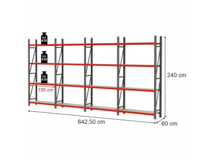 Regal magazynowy 16 polkowy Mega M FORTIS H 240 cm L 642.5 cm G 60 cm MPP001354 1