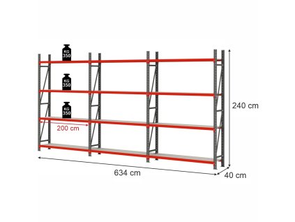 Regal magazynowy 12 polkowy Mega M FORTIS H 240 cm L 634 cm G 40 cm MPP001370 1