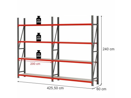 Regal magazynowy 8 polkowy Mega M FORTIS H 240 cm L 425.5 cm G 60 cm MPP001359 1