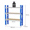 Regal magazynowy 3 polkowy MGL MAGO HX H 200 cm L 286.4 cm G 63 cm 570 kg modul bazowy niebiesko szary MPP001046