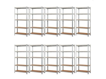 PROMOCJA - Pakiet: 10x Regał 200x100x50 cm metalowy ocynkowany, 5-półkowy, nośność 875 kg