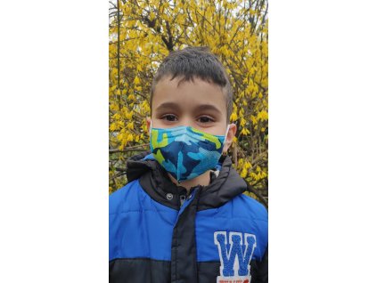 Balerina detský farebný respirátor FFP2 veľ. S - modrý maskáč 4 kusy