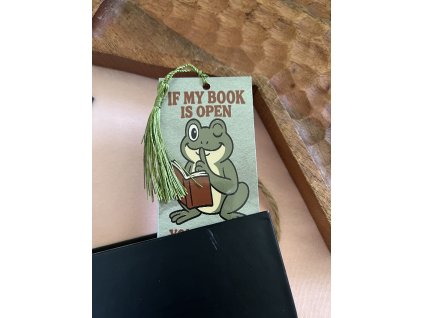 if my book is open your mouth should be closed - laminált könyvjelző - zöld ( laminált & bojt )