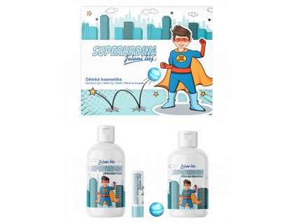 Dárková sada | Superhrdina - Dětská kosmetika s vůní a příchutí Bubble Gum - Sprchový gel | Jelení lůj | Pěna do koupele + dárek Skákací míček