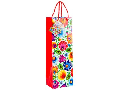 torebka ozdobna folk z motywem ludowym lowicka biala butelkowa 2006 1