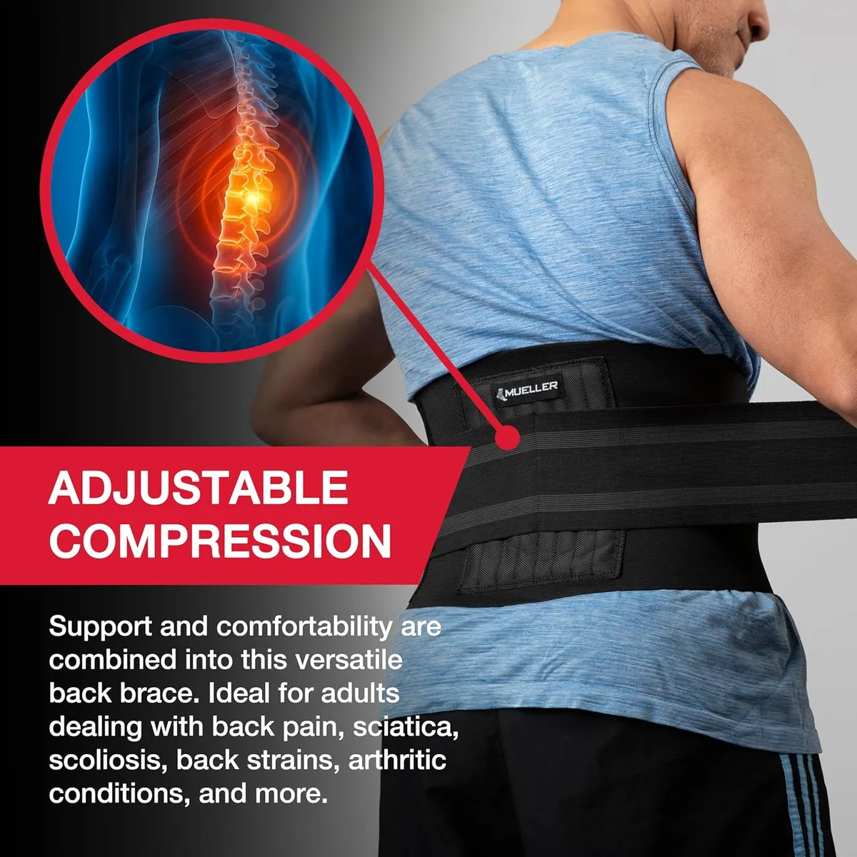 Mueller Adjustable Back Brace, bederní pás, uni (obrázek 4)