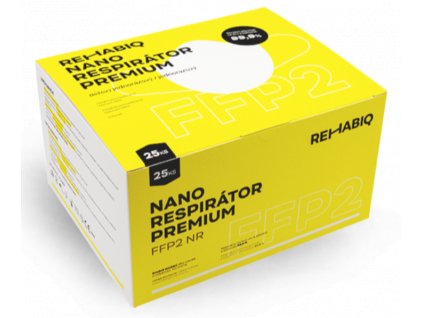 České nano respirátory Rehabiq Premium FFP2 s účinností 12 hodin, 25 ks