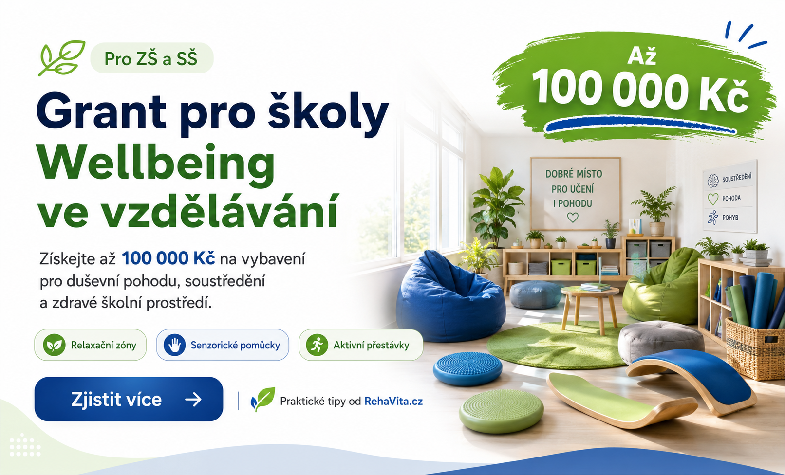 Grant Nadace ČEZ: Wellbeing ve vaší škole – Vybavení od RehaVita.cz
