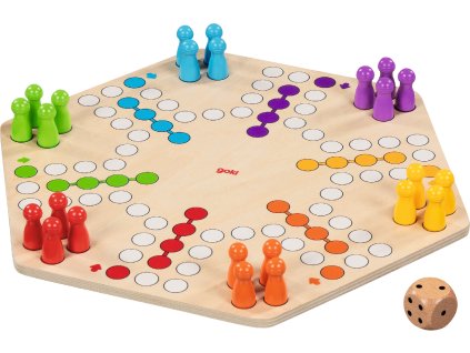Goki Ludo (Člověče, nezlob se) pro až 6 hráčů – dřevěná desková hra