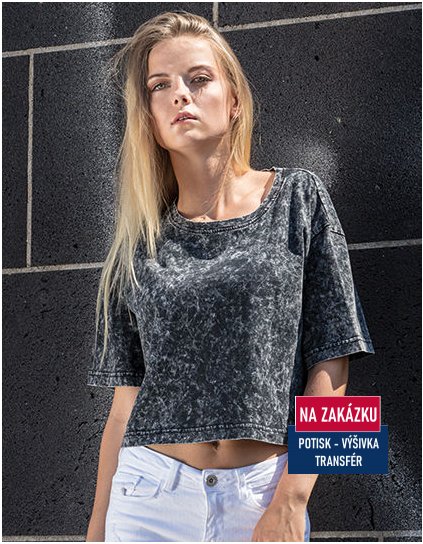 Ladies` Acid Washed Cropped Tee  G_BY054