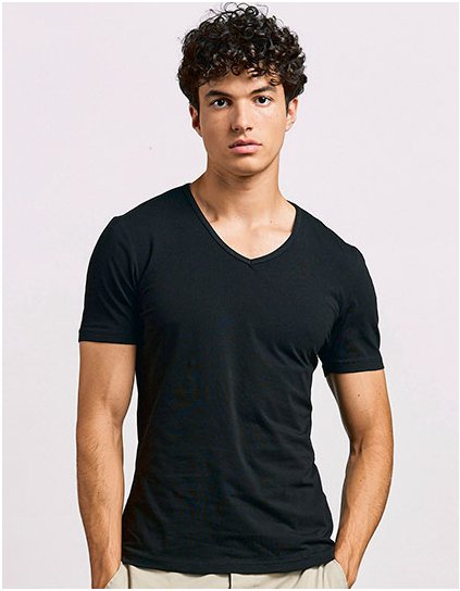 Pánský Slim Fit V-Neck- Tričko (Barva Black, Velikost S)