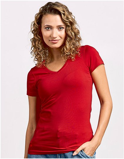 Dámské  Slim Fit V-Neck- Tričko (Barva Black, Velikost XS)