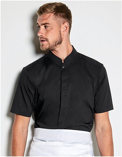 Pánská košile Mandarin Collar Tailored Fit s krátkým rukávem (Barva Black, Velikost 37 (S/14H))