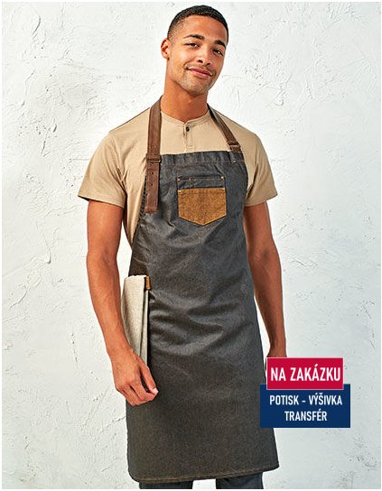 Division Waxed Look Denim Bib Apron With Faux Leather  G_PW136
