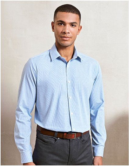 Pánská bavlněná košile Microcheck (Gingham) s dlouhým rukávem (Barva Black (ca. Pantone Black C), Velikost XS)
