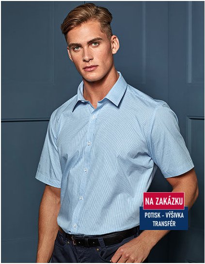 Men`s Microcheck (Gingham) Short Sleeve Shirt Cotton  G_PW221