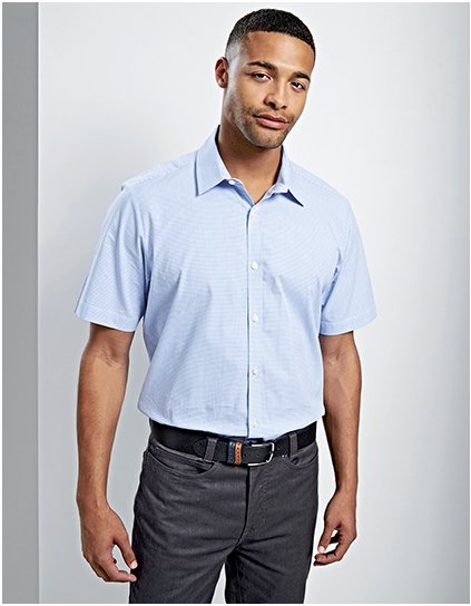 Pánská bavlněná košile Microcheck (Gingham) s krátkým rukávem (Barva Black (ca. Pantone Black C), Velikost XS)